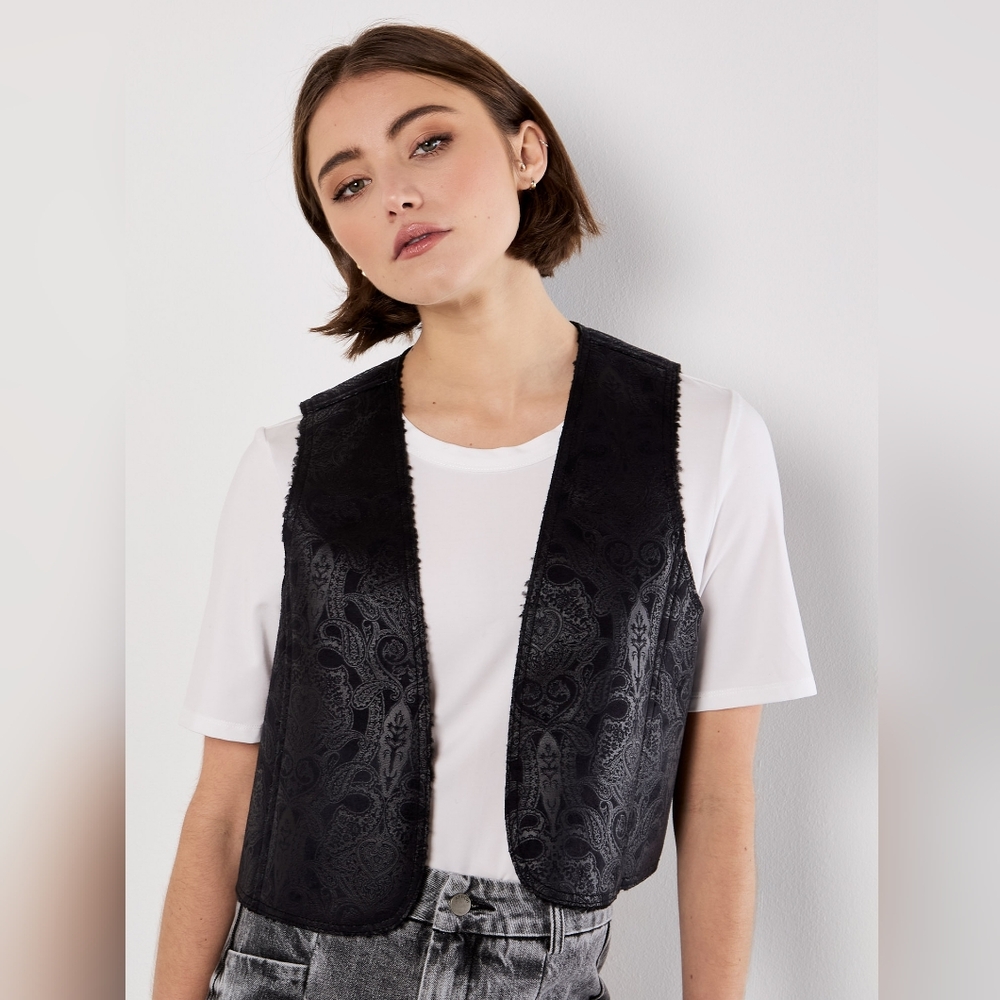 Crop Paisley Faux Suede Vest